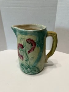 Antique Majolica 1880's Floral Pitcher Greens Mauve Kitchen Dining Room - Picture 1 of 7