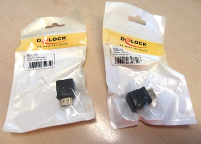 2x DeLock Adapter HDMI Buchse auf HDMI Stecker 90°gewinkelt oben gold Neu OVP - Bild 1 von 3