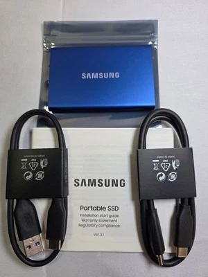 SSD Externo Portátil Samsung T7 2 TB - Azul - Nuevo - Caja Abierta - Nunca Usado Foto 1 de 4