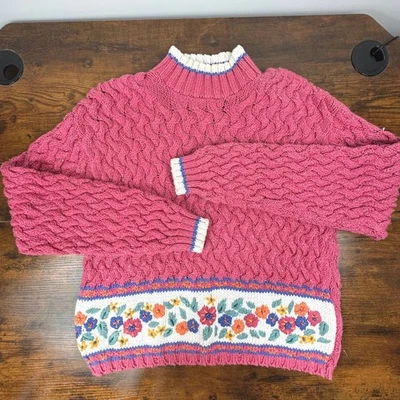 Suéter Cottagecore De Colección Rosa Metálico Floral Tejido Peso Medio Talla M Foto 1 de 4