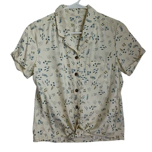 KUHL Top Elsie Short Sleeve Womens Small Button Front Ivory Tracks Tie Front - Picture 1 of 12