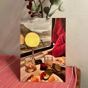 Postkarte „Frühstück im Speisewagen“ Eurocity Knödelexpress Eisenbahn Romantik - Bild 1 von 2