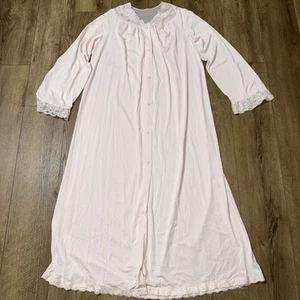 Vintage Long Pink Nylon & Lace Robe Women’s Medium - Picture 1 of 4