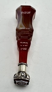 Victorian Antique Sterling Silver Mounted Carnelian Agate Desk Seal 7cm High - Picture 1 of 14
