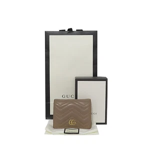 Gucci 466492 gold GG logo beige leather matrasse marmont bifold wallet - Picture 1 of 7