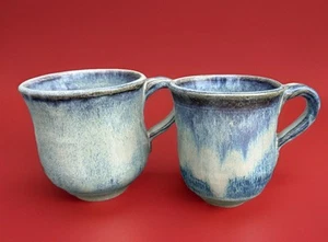 Studio Art Keramik Kaffee Tee Tassen blaue Glasur signiert 2er Set - Bild 1 von 12
