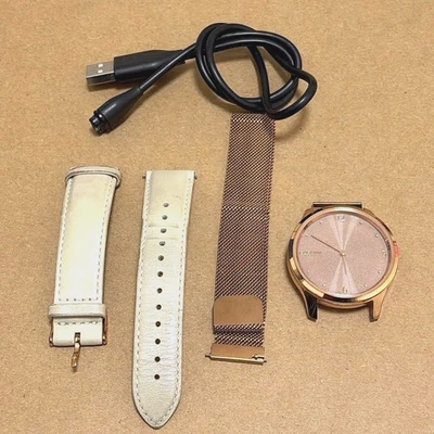 Garmin vivomove Luxe Hybrid Smartwatch 24K Gold PVD White Leather - Image 1 of 4