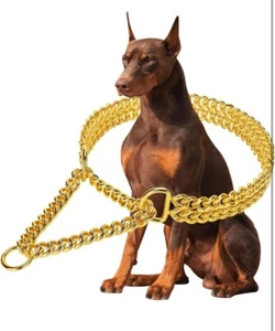 "Cadena de collar de perro de oro de acero inoxidable de oro de 18 quilates ajustable tamaño M 16-20""" - Imagen 1 de 3