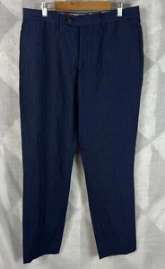 Ted Baker Balrtnn Leinen Fischgrät Anzughose marineblau Herren 32R UVP $ 219 NEU - Bild 1 von 6