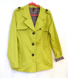 Boo Gemes Coat Jacket  Epaulets Belt Chartreuse Green Purple Lining Sz M - Picture 1 of 4