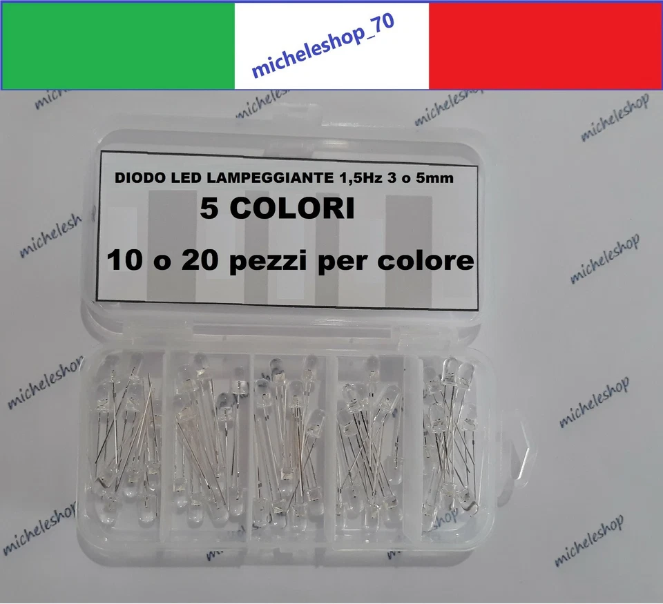 50 100 X diodo led lampeggiante in KIT BOX lente trasparente flashing LED diode - Immagine 1 di 1