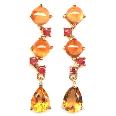 Pendientes de citrino, espesartita y zafiro amarillo dorado de plata de ley 925  Foto 1 de 4
