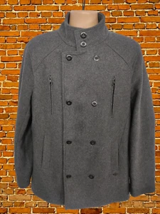 MENS THREADBARE COAT SIZE UK LARGE GREY WOOL BLEND DOUBLE BREASTED SHORT JACKET - Picture 1 of 5