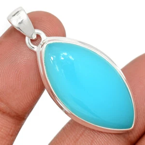Treated Aqua Chalcedony 925 Sterling Silver Pendant Jewelry CP31747 - Picture 1 of 1