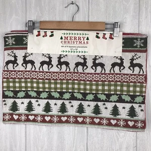 Neu mit Etikett Weihnachten Urlaub Tischsets 4er Set rot grün Rentier Baum wendbar - Bild 1 von 6