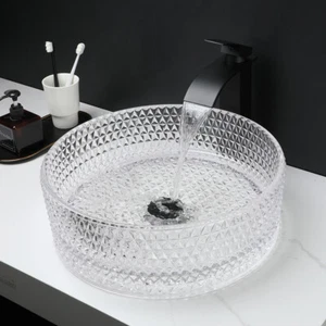 Combo de cuenco de lavabo de cristal transparente redondo para baño - Imagen 1 de 15