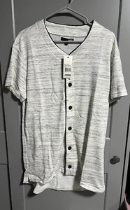 NWT Elwood Short Sleeve Baseball Button Front Shirt Gray/White Stripe Size Small - Picture 1 of 3