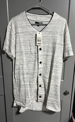 NWT Elwood Short Sleeve Baseball Button Front Shirt Gray/White Stripe Size Small - Image 1 of 3