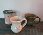 Studio Pottery Mug Collection Lot Set Of 3 Signed Free Form Floral Unique Cups