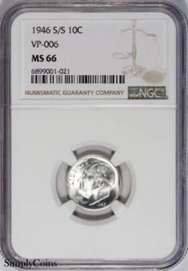 1946-S/S VP-006 RPM Roosevelt Dime ~ NGC MS66 ~ 1 OF 3 IN ALL GRADES! - Picture 1 of 2