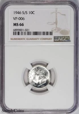 1946-S/S VP-006 RPM Roosevelt Dime ~ NGC MS66 ~ 1 OF 3 IN ALL GRADES! - Image 1 of 2