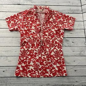 Top de natación Tory Burch 1/4 cremallera manga corta nailon spandex para mujer mediano rojo floral - Imagen 1 de 5