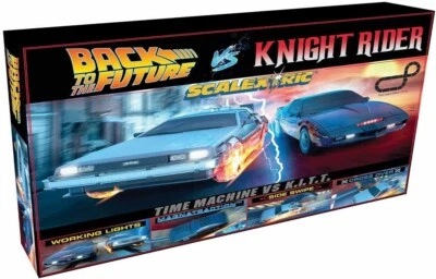 371185 SCALEXTRIC BACK TO THE FUTURE VS KNIGHT RIDER 1:32 MODEL SLOT CAR SET - Image 1 of 2