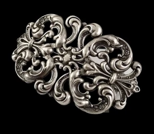 Grande clip per capelli francese Art Nouveau, Made in France, argento antico pltd - Foto 1 di 7