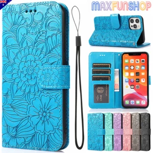 For iPhone 16 15 14 13 12 11 Pro Max Plus XS 8/7 Wallet Case Leather Flip Cover - Picture 1 of 28