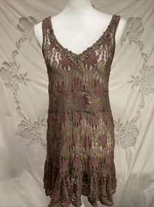 Free People Purple Lace sheer tiered beaded sleeveless midi Dress S PS - Picture 1 of 4