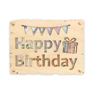 „Happy Birthday Präsent“ - Glückwunsch-Karte aus Holz zum Geburtstag - Bild 1 von 7