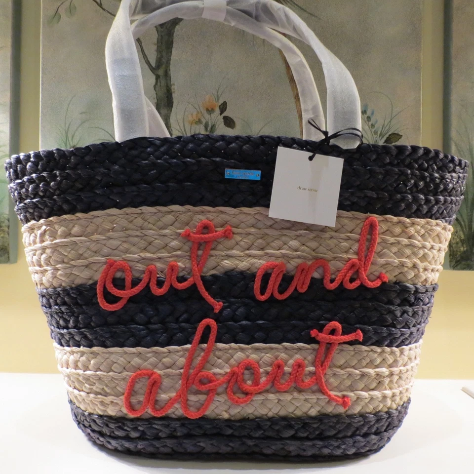 Kate Spade Shore Thing out and About Straw Tote Bag Navy PXRU8524
