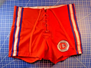 Vintage 1970er SPANJAN Denver Broncos Strick Shorts Größe Small NFL Orange Retro - Bild 1 von 8