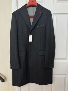 $5300 Isaia Napoli Men’s Wool-Cashmere Herringbone Overcoat Dark Grey US38R IT48 - Picture 1 of 3