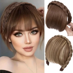 Straight Bangs Clip Headband Braided Dress Up Wigs Women Front Fringe Bangs Hair - Picture 1 of 16