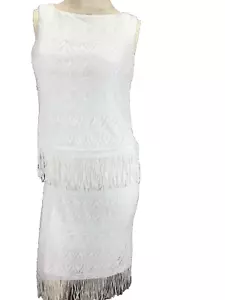 Juliana Collezione Two Piece Top Size 6 & Skirt Size 4 White Lined, Lace, Fringe - Picture 1 of 12