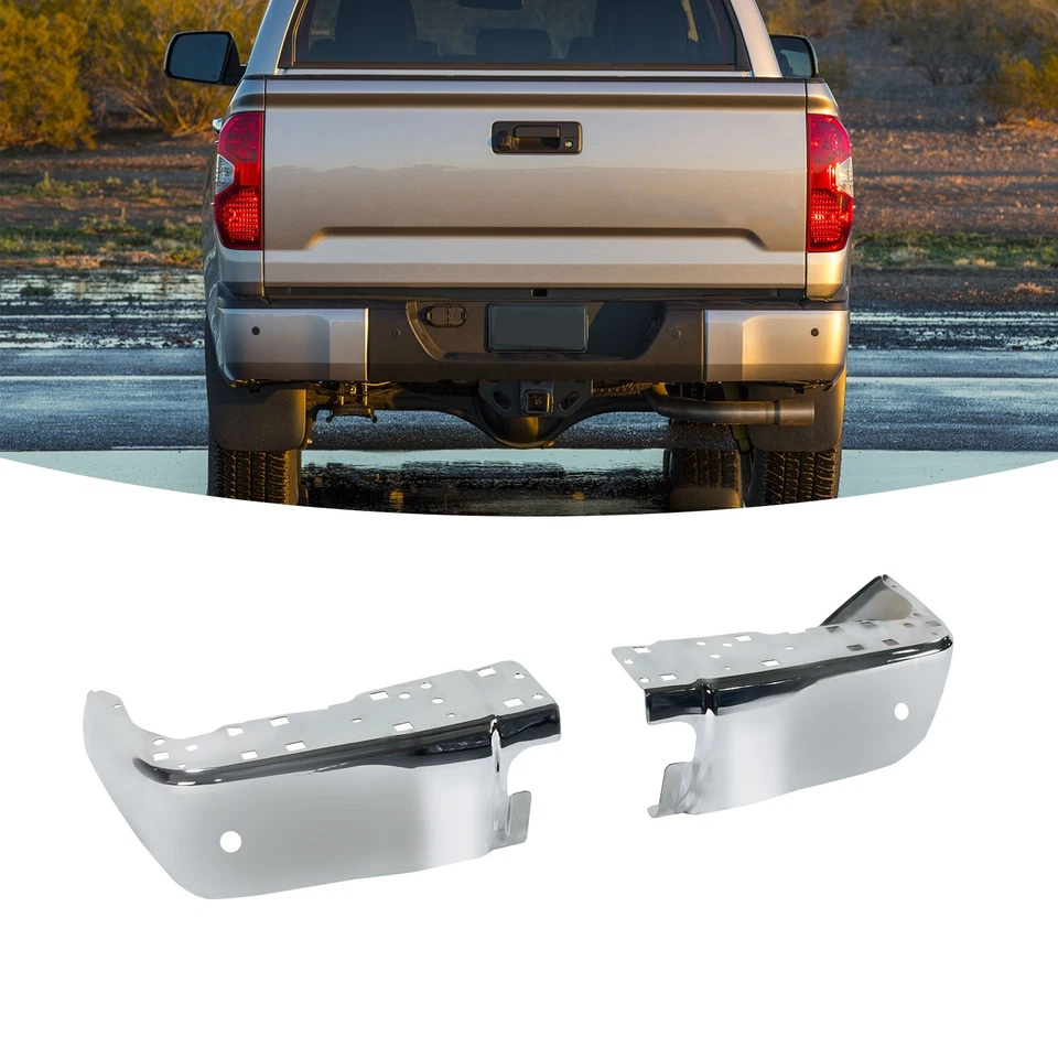 Bumper End Set For 14-21 Toyota Tundra Rear W/Sensor Hole Chrome Extension Foto 1 de 4