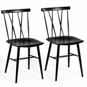 Set of 2 Dining Side Chairs Tolix Chairs Armless Cross Back Kitchen Bistro Cafe - Picture 1 of 11
