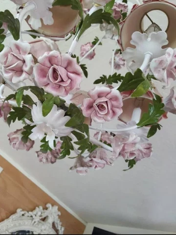 ANTIQUE SHABBY ITALIAN FLORENTINE TOLE CHANDELIER  LIGHT 5 ARMS  FLOWERS,SCONCES Cover