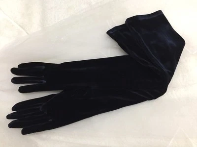  22" Velvet Opera Length  Stretch Gloves Navy Blue.    - Image 1 of 4