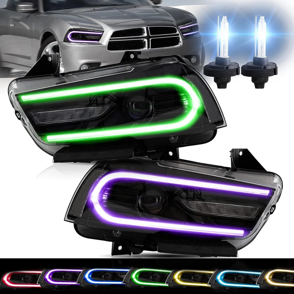 2*VLAND RGB LED DRL Front Headlights For 2011-2014 Dodge Charger D2H Xenon Bulbs - Image 1 of 4