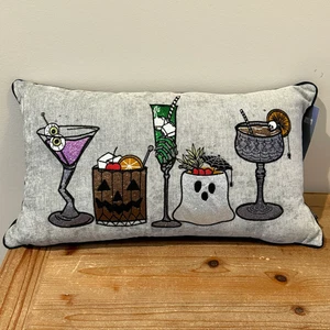 Rachel Zoe Cocktails & Spirits Embroidered Halloween 2025 Pillow 14" x 24" New! - Picture 1 of 5