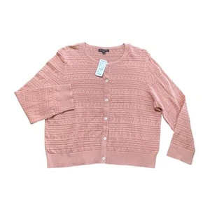 NWT Brooks Brothers Cardigan Womens XL Pink Crochet Knit Sweater Cotton $128 - Picture 1 of 8