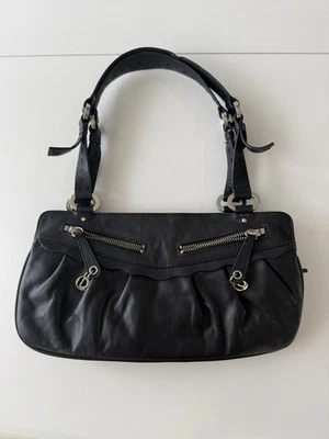 Bolso de Hombro Charles David Cuero Negro Festoneado Multi Cremallera Bolsa y2k Años 90 Foto 1 de 4