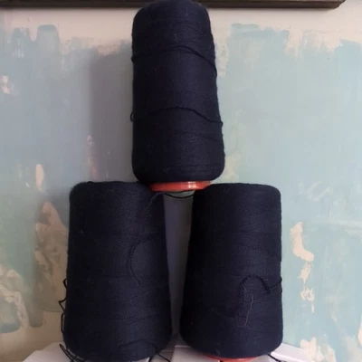 British Blue Faced Leicester Yarn Cone 1kg  Navy Wool Knitting Crochet Weaving - Image 1 of 4