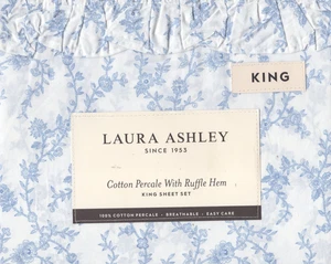 Juego de sábanas Laura Ashley King Victoria con volantes azul floral 4 piezas casa de campo granja - Imagen 1 de 4