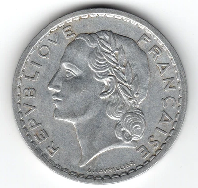 Moneda de 5 francos 1947 Repbliqve Francaise RF Foto 1 de 2