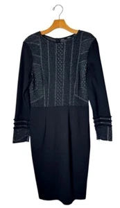 Nissa Dress Women 10 Black Knit Metallic Insert Long Sleeve Sheath Cocktail - Picture 1 of 13