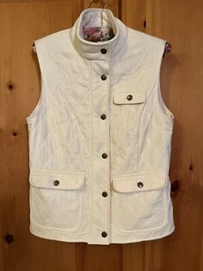 🌸TALBOTS XS elfenbeinfarbene gesteppte Fleece-gefütterte Weste 3 Fronttaschen verstellbare Taille gebraucht, in einwandfreiem Zustand - Bild 1 von 7