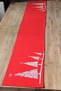 Harman Cotton 72” White Christmas Trees Red Table Runner - Picture 1 of 12